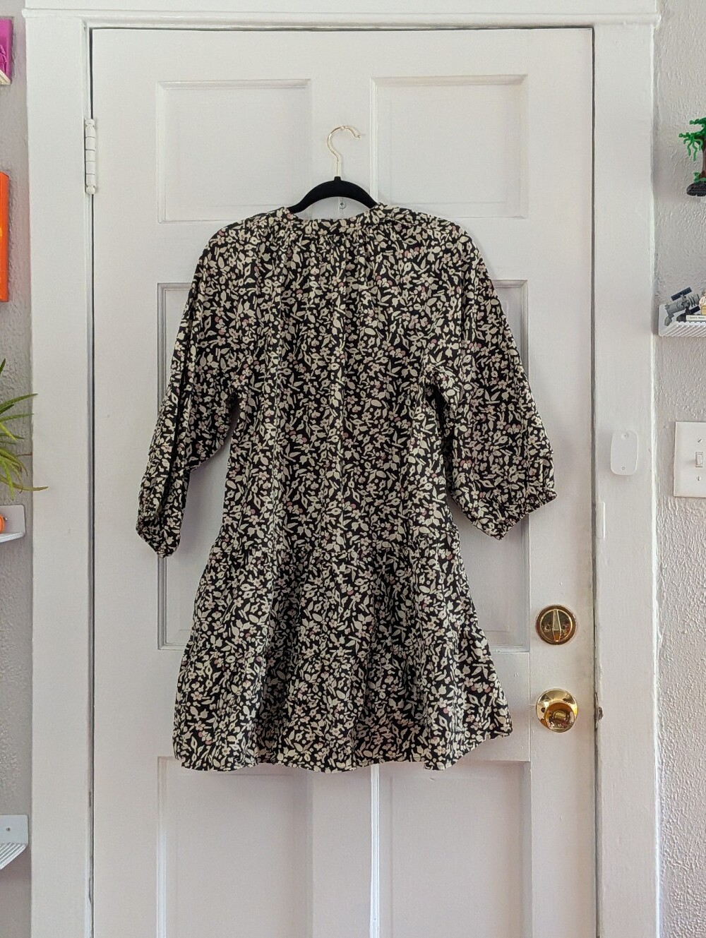 Apiece Apart Alessa Mini Dress Tiny Flowers Stamp Black Floral Cotton Size M - Picture 3 of 5